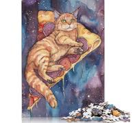 Puzzle da 1000 pezzi con gatto pizza nello spazio e galassia per adulti e adolescenti, puzzle per adulti e adolescenti, 1000 pezzi (75x50 cm)