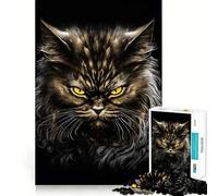 Puzzle da 1000 pezzi con gatto Pluffy, nero e oro, per adulti, ideale come regalo Gioco di logica stimolante, rilassante, con bordi trasparenti Regalo perfetto (38x26cm)