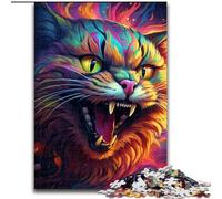 Puzzle da 1000 pezzi con gatto psichedelico, arte colorata, puzzle impegnativi che sviluppano le capacità di coordinazione occhio-mano, perfetti come regali di compleanno (dimensioni 26x38cm)
