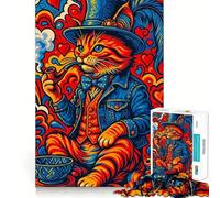 Puzzle da 1000 pezzi con gatto psichedelico e gentiluomo che fuma la pipa, gioco di logica per adolescenti, divertimento rilassante, bordi lisci, regalo creativo 50x75cm