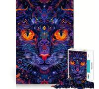 Puzzle da 1000 pezzi con gatto psichedelico mandala, giocattolo per adulti per concentrazione e svago a casa, bordi stretti, regalo di Babbo Natale (38x26cm)