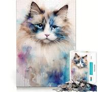 Puzzle da 1000 pezzi con gatto Ragdoll ad acquerello,gioco stimolante per la mente,incastro perfetto,nessun pezzo si stacca,sfida interattiva per il cervello per la casa (38x26cm)