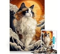 Puzzle da 1000 pezzi con gatto Ragdoll tra le onde, ideale per adulti, un gioco per allenare la mente e rilassarsi, con taglio di precisione e un regalo elegante (38x52cm)