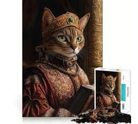 Puzzle da 1000 pezzi con gatto regale che legge un libro, ideale per ragazzi, gioco di logica e attività in famiglia, con bordi trasparenti e una piacevole sorpresa (38x52cm)