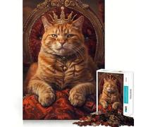 Puzzle da 1000 pezzi con gatto,regina,corona e trono,bordi lisci,gioco creativo,giocattolo per momenti di relax,regalo di compleanno divertente (38x52cm)