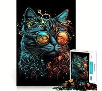 Puzzle da 1000 pezzi con gatto retrò con occhiali per adulti, ideale per rafforzare la memoria, alleviare lo stress e creare un'atmosfera di qualità, perfetto per il compleanno (50x75cm)