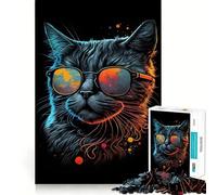 Puzzle da 1000 pezzi con gatto retrò e occhiali, ideale per adolescenti Gioco di puzzle che stimola la riflessione e il relax Dimensioni perfette Regalo perfetto per le festività (50x75cm)