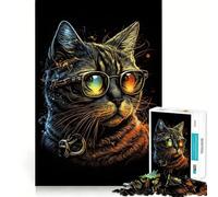 Puzzle da 1000 pezzi con gatto retrò e occhiali, ideale per adolescenti, per stimolare la memoria, favorire la calma e creare un'atmosfera rilassante (50x75cm)