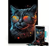 Puzzle da 1000 pezzi con gatto retrò e occhiali, ideale per adulti, per migliorare la memoria, calmare la mente e creare un'atmosfera rilassante (38x26cm)