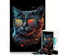 Puzzle da 1000 pezzi con gatto retrò e occhiali, ideale per ragazzi, gioco di logica e abilità, rilassante e divertente, con tagli precisi, regalo perfetto (38x52cm)
