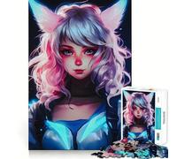 Puzzle da 1000 pezzi con gatto rosa e bianco dai bordi sottili,gioco di abilità per il cervello,rilassante,regalo di Natale (38x52cm)