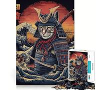 Puzzle da 1000 pezzi con gatto,samurai e guerriero,GiapponeGioco di abilità con incastri fluidi,gioco casual per il tempo libero,decorazione natalizia (50x75cm)