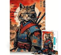 Puzzle da 1000 pezzi con gatto samurai giapponese,incastro perfetto,arte,allenamento mentale,divertimento,relax,gioco,regalo di Natale rilassante (50x75cm)