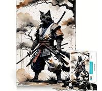 Puzzle da 1000 pezzi con gatto samurai giapponese per adulti, gioco di abilità mentale, hobby tranquillo, design, assemblaggio, regalo per le vacanze (38x52cm)