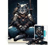 Puzzle da 1000 pezzi con gatto samurai giapponese per ragazzi, gioco di puzzle stimolante per il relax, ritaglio chiaro, regalo per le festività (38x52cm)