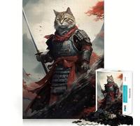 Puzzle da 1000 pezzi con gatto samurai giapponese per ragazzi, stimola la memoria, rilassante e divertente, con taglio di alta qualità, regalo elegante (38x26cm)