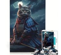 Puzzle da 1000 pezzi con gatto, samurai giapponesi, gioco per famiglie, rilassante e stimolante per la mente, compleanno e Natale 38x26cm