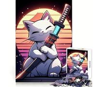 Puzzle da 1000 pezzi con gatto samurai in stile retrò,ideale per ragazzi,stimolante per la mente,divertente e rilassante,con incastro perfetto,regalo di Natale (50x75cm)