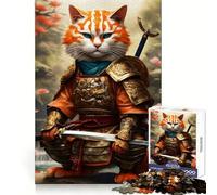 Puzzle da 1000 pezzi con gatto samurai per adolescenti,ideale per rievocare il potere della serena evasione,con bordi precisi,perfetto come regalo di compleanno (38x52cm)
