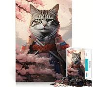 Puzzle da 1000 pezzi con gatto samurai rosa per adulti, stimolante per la mente e antistress, con bordi precisi, decorazione da parete (38x26cm)
