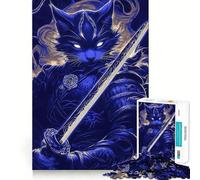 Puzzle da 1000 pezzi con gatto samurai russo e spada, ideale per adolescenti Gioco di logica, rilassante e con bordi chiari Regalo elegante (38x52cm)