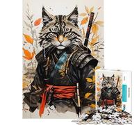 Puzzle da 1000 pezzi con gatto samurai stile vintage impegnativo da completare difficile educativo adatto a persone dai 14 anni in su (38x26cm)