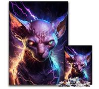 Puzzle da 1000 pezzi con gatto senza pelo e lampi per adulti, intrattenimento rilassante, regalo di Natale perfetto e decorazione per la casa 26X38CM/10,23x14,96 pollici