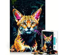 Puzzle da 1000 pezzi con gatto Serval al neon, ideale per adolescenti, antistress, con bordi precisi e regalo perfetto (38x52cm)