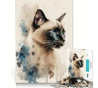 Puzzle da 1000 pezzi con gatto siamese ad acquerello, ideale per adolescenti, gioco stimolante e divertente, con taglio preciso, perfetto come regalo di Natale 38x52cm