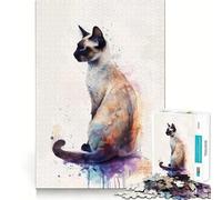 Puzzle da 1000 pezzi con gatto siamese ad acquerello per adulti,gioco di abilità mentale,taglio laser per un incastro perfetto,attività gratificante per le giornate di pioggia (38x52cm)