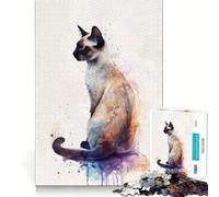 Puzzle da 1000 pezzi con gatto siamese ad acquerello per adulti,gioco divertente e stimolante per la mente,realizzato con tecnologia di taglio laser avanzata (50x75cm)