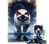 Puzzle da 1000 pezzi con gatto siamese che cammina sull'acqua, per adulti, gioco di logica, per il tempo libero a casa, taglio preciso, regalo affettuoso 38x26cm