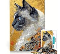 Puzzle da 1000 pezzi con gatto siamese e dettagli di piume di pavone, ideale per ragazzi Gioco di logica semplice e rilassante, perfetto come regalo di compleanno 38x26cm