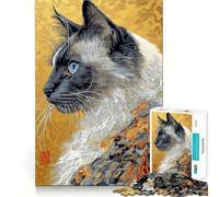 Puzzle da 1000 pezzi con gatto siamese e dettagli di piume di pavone, ideale per ragazzi Gioco di logica, passatempo rilassante, taglio perfetto, regalo classico 38x52cm