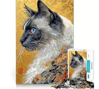 Puzzle da 1000 pezzi con gatto siamese e dettagli di piume di pavone per adulti Gioco di logica e divertimento da assemblare, taglio preciso, regalo memorabile 50x75cm