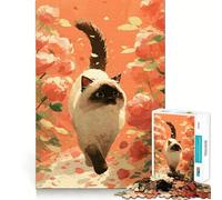 Puzzle da 1000 pezzi con gatto siamese in un roseto, ideale per adulti, un regalo che stimola la mente, un'attività rilassante e un'esperienza artistica memorabile 38x52cm