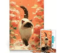 Puzzle da 1000 pezzi con gatto siamese in un roseto per adulti, gioco di logica puro, divertimento rilassante, tagli netti, 50x75cm