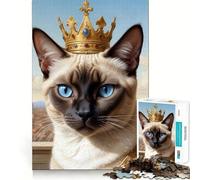 Puzzle da 1000 pezzi con gatto siamese regale e corona per adulti, gioco di logica e antistress, con intagli precisi, oggetto da collezione (38x26cm)