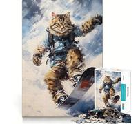Puzzle da 1000 pezzi con gatto snowboard vintage per adolescenti, gioco intelligente e rilassante, assemblaggio di modelli, lista dei desideri di Babbo Natale 38x26cm