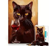 Puzzle da 1000 pezzi con gatto sofisticato e bicchiere di vino ideale per adolescenti per rafforzare la memoria rilassante e divertente con bordi lisci per la lista dei desideri di Babbo Natale