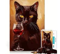 Puzzle da 1000 pezzi con gatto sofisticato e bicchiere di vino per adolescenti, stimola la memoria, favorisce la calma e la tranquillità, con taglio di alta qualità, un regalo speciale (38x26cm)