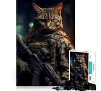 Puzzle da 1000 pezzi con gatto soldato,ideale per adolescenti,gioco di concentrazione mentale,tagli di precisione con bordi lisci,perfetto come regalo di Natale (50x75cm)