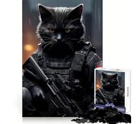 Puzzle da 1000 pezzi con gatto soldato, ideale per adolescenti, per esercitarsi nella logica, divertente e rilassante, con bordi netti, perfetto come regalo festivo (38x26cm)