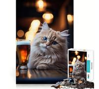 Puzzle da 1000 pezzi con gatto soriano arancione e birra per adolescenti, gioco intelligente per tutta la famiglia, assemblaggio del modello, desiderio di Babbo Natale (50x75cm)