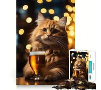 Puzzle da 1000 pezzi con gatto soriano arancione e birra per ragazzi, gioco di intelligenza, divertimento in casa, taglio di qualità, regalo creativo (38x26cm)