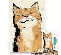 Puzzle da 1000 pezzi con gatto sorridente in stile Sumi-e ad acquerello, ideale per adolescenti Gioco di logica, passatempo rilassante, taglio perfetto, regalo classico 50x75cm