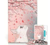 Puzzle da 1000 pezzi con gatto sotto petali di ciliegio,taglio premium,gioco creativo per stimolare la mente,momento di pace e divertimento,decorazione natalizia da parete (38x26cm)