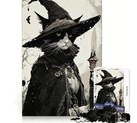 Puzzle da 1000 pezzi con gatto strega e bastone nella foresta per adulti e ragazzi,ideale per il benessere mentale,il relax e la concentrazione,perfetto per un regalo speciale (38x52cm)