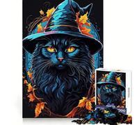 Puzzle da 1000 pezzi con gatto strega e famiglio per adolescenti, stimolante per il pensiero creativo, facile da realizzare, ad incastro, un bel regalo (38x26cm)