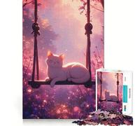 Puzzle da 1000 pezzi con gatto su un'altalena rosa,taglio senza soluzione di continuità Gioco stimolante per la mente,rilassante e divertente,ideale come regalo di compleanno o hobby (38x52cm)